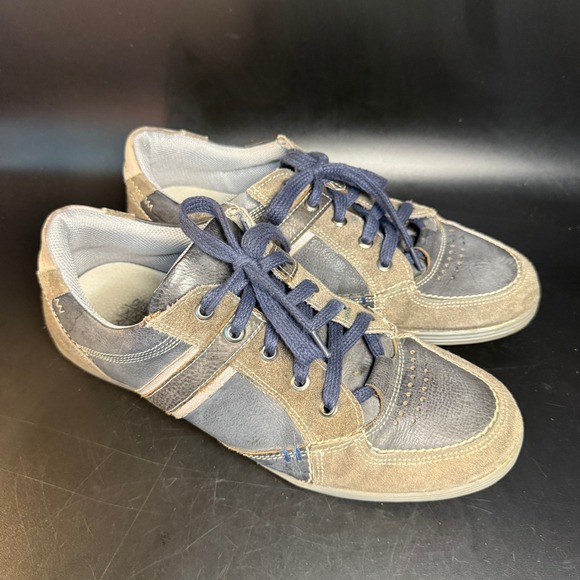 Mens Sneakers Casual Shoes Size 40 US 7 Leather Suede Blue Beige Comfort Walking - Picture 1 of 7